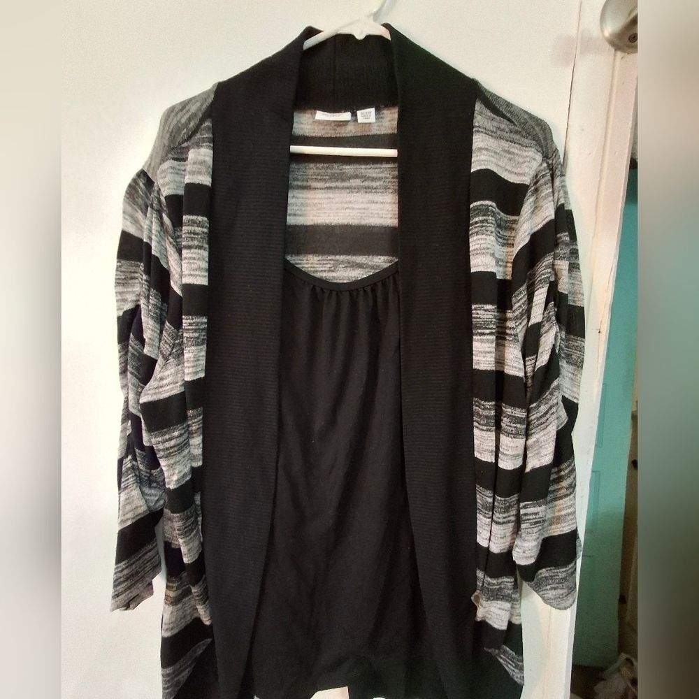 Cato Black and Gray Striped Cardigan (Rox076)